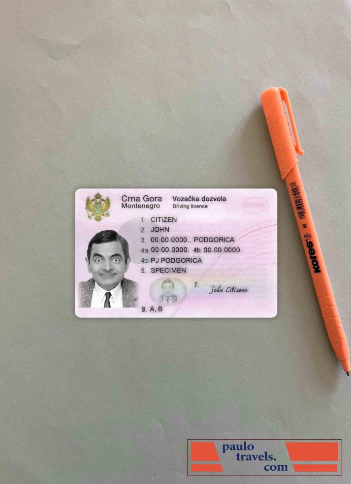 Montenegro driving license photolook FRONT PSD template